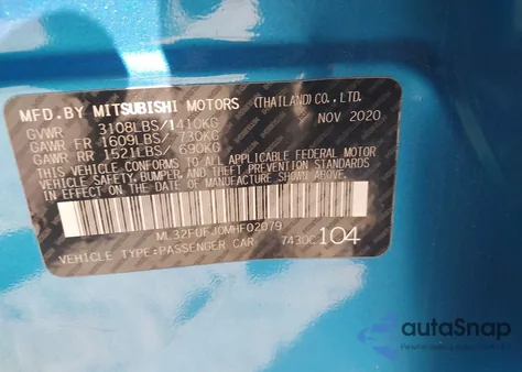 2021 Mitsubishi Mirage G4 Carbonite Edition/Es/Le z USA, uszkodzony, nr VIN ML32FUFJ0MHF02079